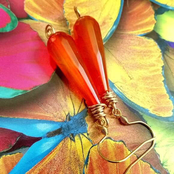 Singular Stunning Agate Drop Earrings! Vibrant Deep Orange! High Energy Vibes! - Picture 9 of 11